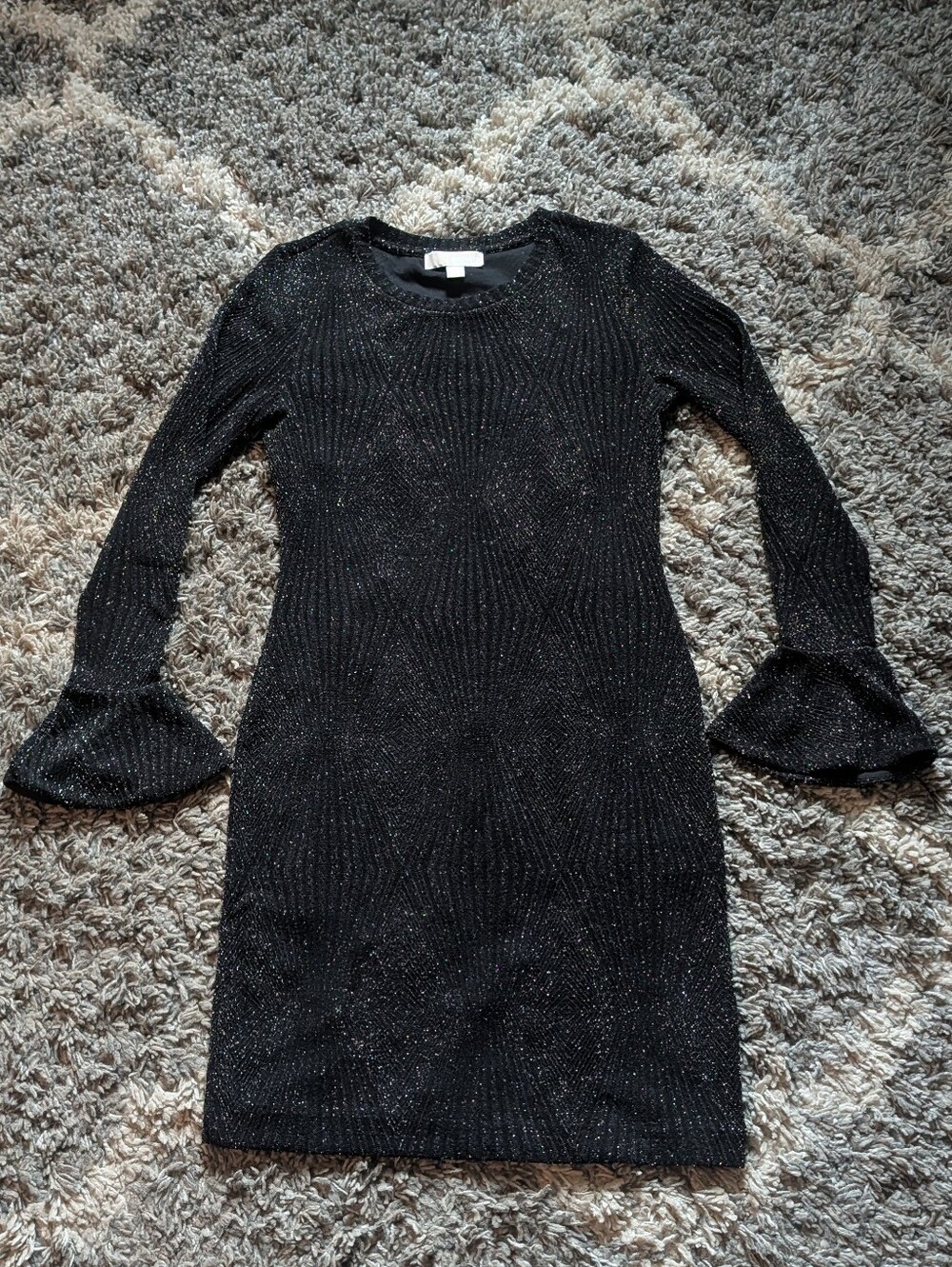 Michael Kors Black Sparkle Knit Dress with Ruffled Cuffs Size M